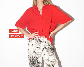 Blusa vintage roja transparente de manga corta de los años 80 de Erfv.