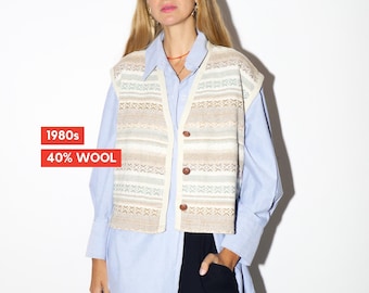 VINTAGE väst 1980-talet | vintageväst i ull | Diserto vintageväst | vintageväst i jacquard | överdimensionerad vintageväst | hippieväst | bohoväst