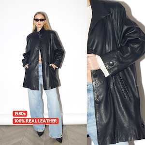 Blouson en cuir noir VINTAGE des années 1980 | Veste en cuir rétro douce par Vunic®