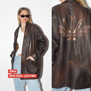 VINTAGE brown leather jacket from 1980s | oversize bronze vintage leather jacket