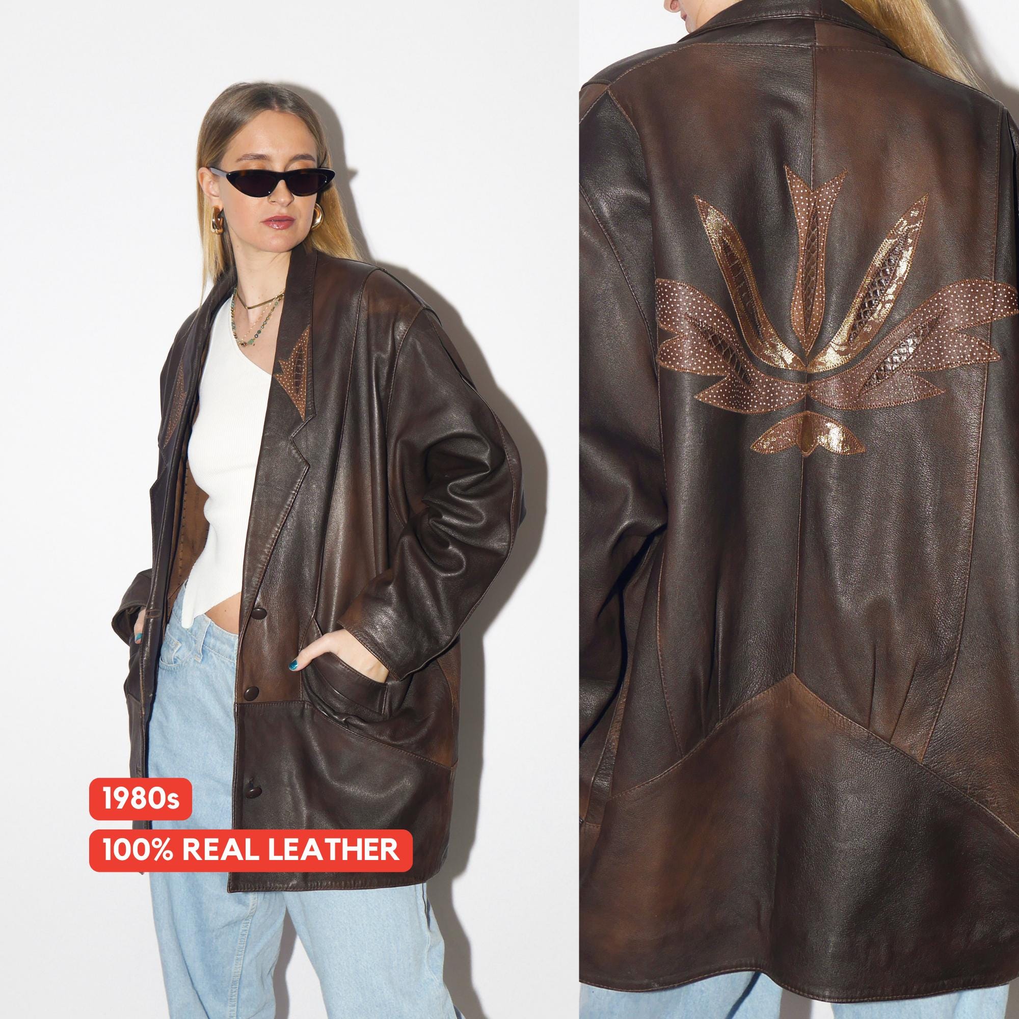 VINTAGE Brown Leather Jacket From 1980s | Oversize Bronze Vintage