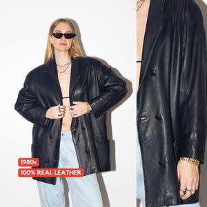 VINTAGE black leather jacket from 1980s | premium soft leather oversize blazer