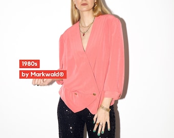 VINTAGE pink blouse from 1980s with peplum and puffer sleeves by Markwald