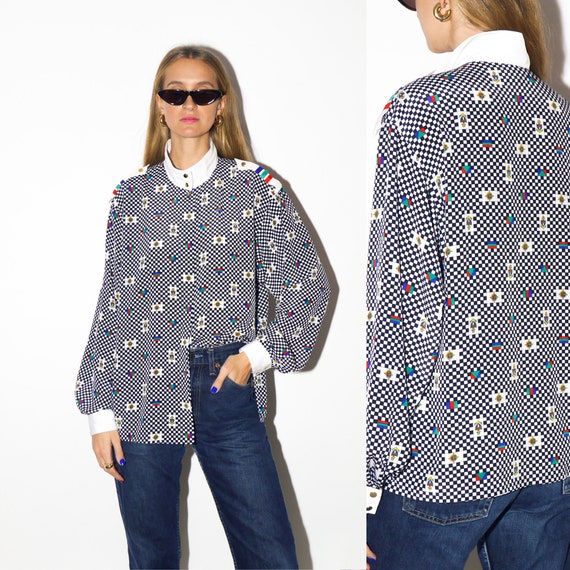 VINTAGE Shirt 1980s | Yarell Marine Shirt | Chequered Shirt
