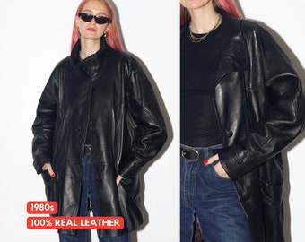 VINTAGE black leather jacket 1980s by Victor Sanjuan from Barcelona | black vintage leather jacket | Hailey Bieber leather jacket