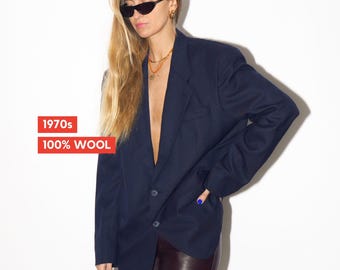 Blazer VINTAGE 100% lana anni '70 / blazer vintage Uptown per H&M / prodotto in Portogallo / blazer da uomo / fodera in viscosa / blazer blu navy oversize