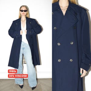 VINTAGE Navy Oversized Trench Coat from 1980s | Double-Breasted Trench Coat