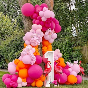 126pcs Hot Pink Orange Gold Metallic Latex Balloons Garland Arch Kit for Valentine's Day, Graduation, Birthday, Wedding, Anniversary