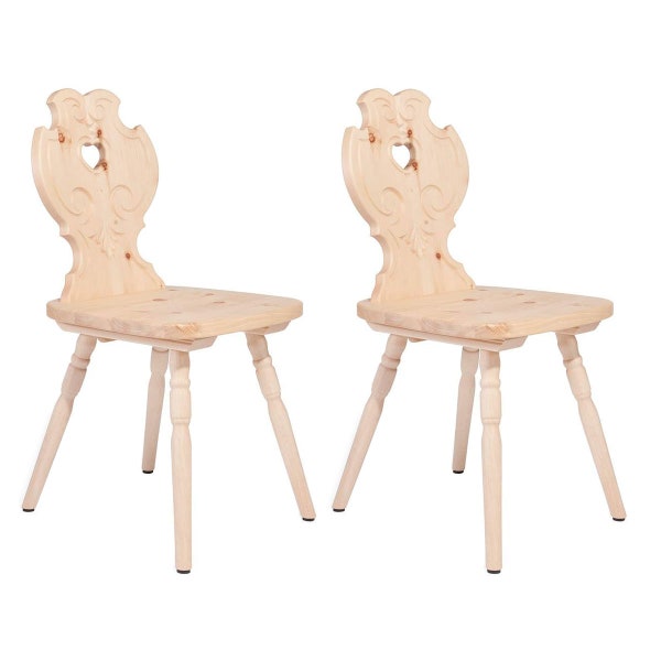 Two chairs 'Amadeus' - Tyrolean Chairs made out of stone pine wood - rustic farmhouse style - handicraft from the Alps