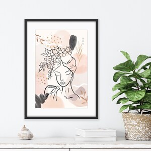 Boho Frau Linie Kunst, abstrakte Kunst, digital bedruckbar, Digitaldruck, Aquarell, Boho abstrakte Kunst, home decore, Wandkunst, Wanddruck