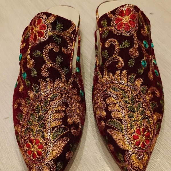 Silk Velvet Ikat Slippers – Vivid Orange Floral Mosaic main image 1