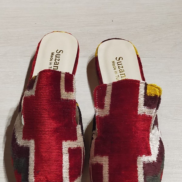 Silk Velvet Ikat Slippers Green and Blue main image 1