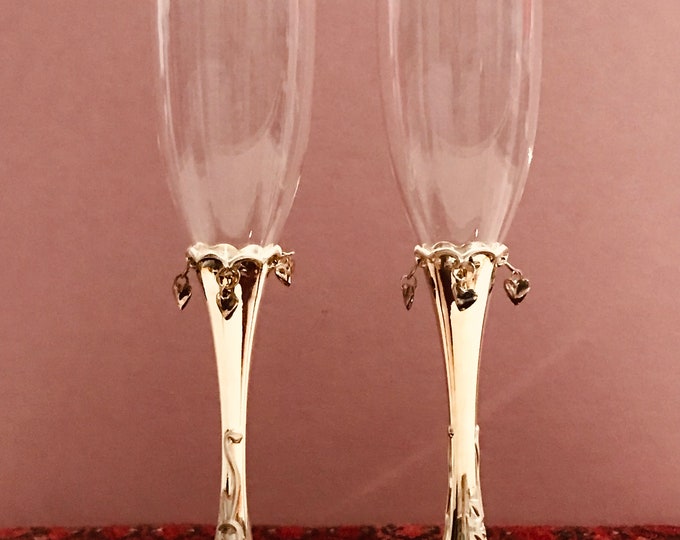 Lenox Silver Peony - Set Di 2 Flute Da Brindisi In Cristallo Con Peonie Incise - 27.3 Cm