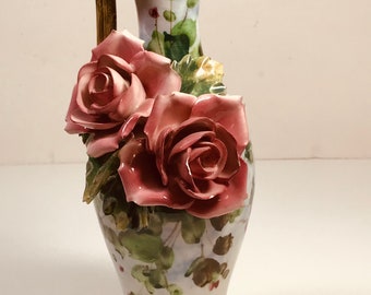 Vintage handmade/ hand painted floral Italian pitcher vase