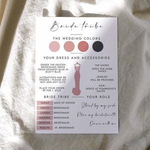 Desert Rose, Editable Bridesmaid Info Card Template, Bridal Party Info Card, Bridesmaid Information Card, Modern Bridesmaid Details Card