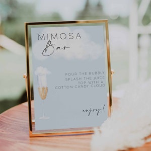 Sie ist auf Wolke neun Mimosa Zeichen, Wolke neun Brautdusche Zeichen, DIY Brautdusche Getränk druckbare Download, bearbeitbare Mimosa Bar Vorlage