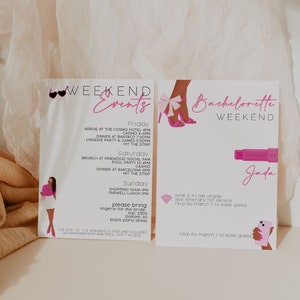 PRETTY IN PINK Bachelorette Itinerary Template, Bachelorette Weekend Itinerary, Bachelorette Invitation Template, Bachelorette Invite