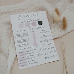 Editable Bridesmaid Info Card Template, Bridal Party Info Card, Bridesmaid Information Card, Modern Minimalist Bridesmaid Details Card