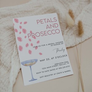 Petals and Prosecco Bridal Shower Invite, Pink Bridal Shower Invitation, Bridal Shower Invitation Template, Digital Bridal Shower Invitation