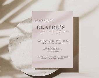 Blush Pink Bridal Shower Invite, Bridal Shower Invitation, Bridal Shower Invitation Instant Download, Bridal Shower Invitation Template