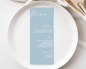 Dusty Blue Wedding, Wedding Menu Template, Minimalist Brunch Menu, Bridal Shower, Printable Instant Download, Dusty Blue Menu Card, Editable