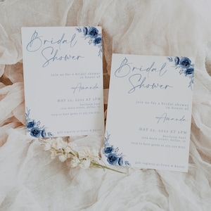 Dusty Blue Floral Bridal Shower Invite, Bridal Shower Invitation, Bridal Shower Digital Invitations, Bridal Shower Template, Dusty Blue