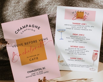 VEUVE BEFORE VOWS, Veuve Bachelorette Invitation Template, Bachelorette Itinerary Digital Template, Bachelorette Weekend Itinerary Download