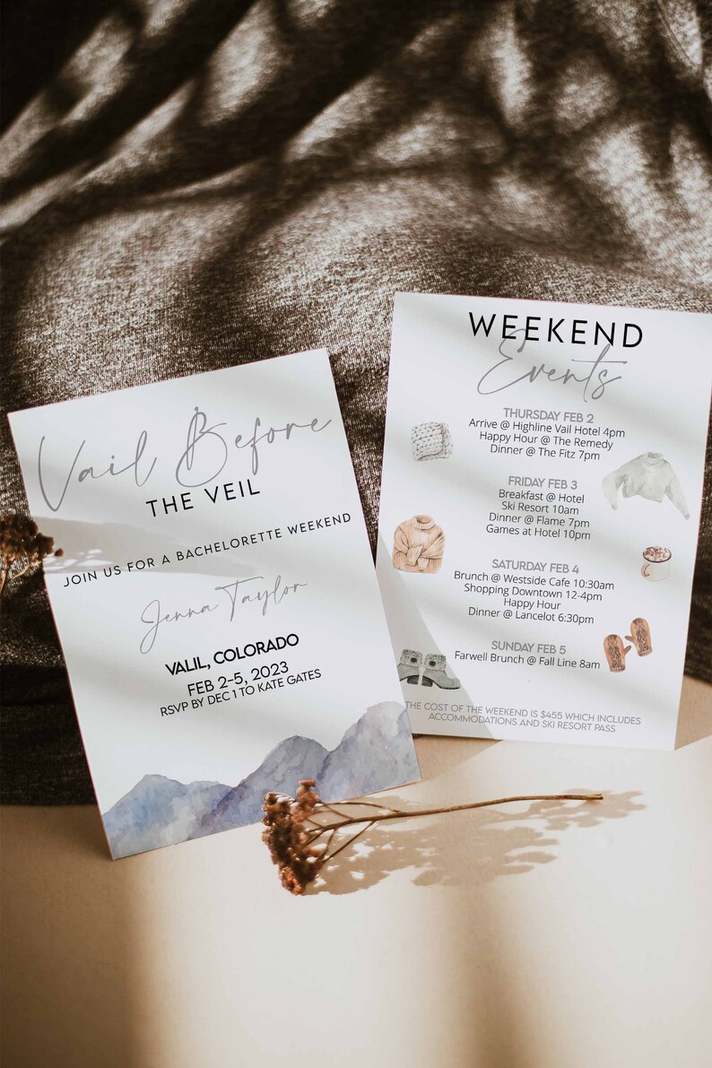 Vail Before the Veil, Bachelorette Itinerary Template, Bachelorette Invitation Template, Bachelorette Digital Download, Vail Before the Veil image 2