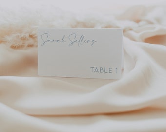 Dusty Blue Wedding Place Card, Wedding Place cards Template, Minimalist Tented Place Cards, Bridal Shower, Printable Instant Download