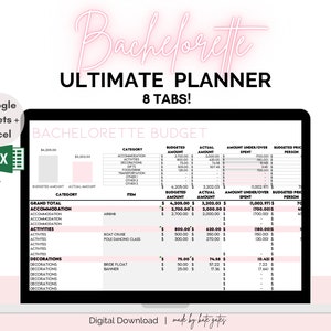 Bachelorette Planner, Bachelorette Planning Spreadsheet, Bachelorette, Google Sheets, Excel, Bachelorette Spreadsheet, Maid of Honor,Planner