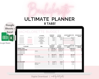 Bachelorette Planner, Bachelorette Planning Spreadsheet, Bachelorette, Google Sheets, Excel, Bachelorette Spreadsheet, Maid of Honor,Planner