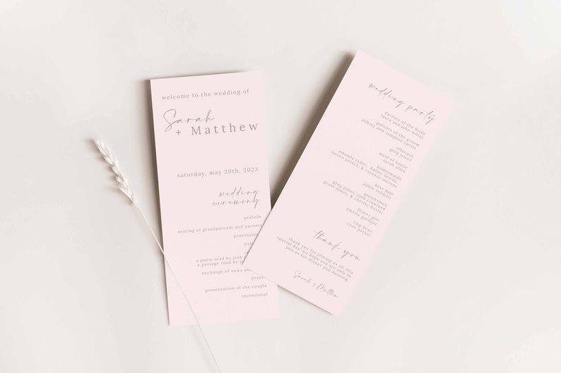 Blush Pink Wedding Ceremony Program Template, Minimalist Ceremony Program, Program Template, Blush Wedding Ceremony, Pink Wedding Program image 3