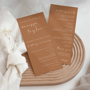 Plantilla del programa de ceremonia de boda de terracota, descarga de plantilla del programa de boda de terracota, plantilla de tarjeta de ceremonia de boda beige, terracota