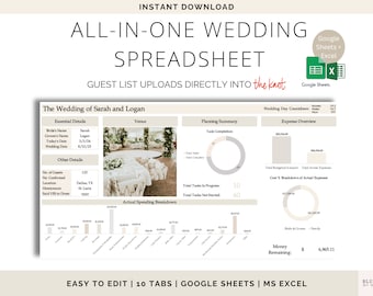 Wedding Ultimate Planner, Wedding Spreadsheet Suite, Wedding Budget, Google Sheets, Wedding Organizer, Excel Spreadsheets, Wedding Template