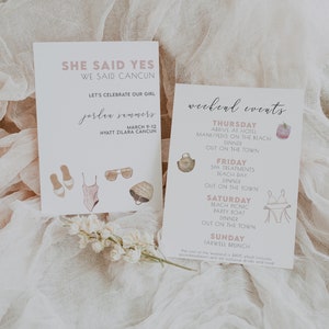 Beach Bachelorette Itinerary Template, Bachelorette Invitation Template, Bachelorette Party Invite, Digital Download, Cancun Bachelorette