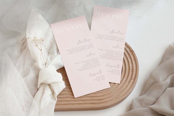 Blush Pink Wedding Menu, Wedding Menu Template, Minimalist Brunch Menu, Bridal Shower, Printable Instant Download, Pink Menu Card, Editable