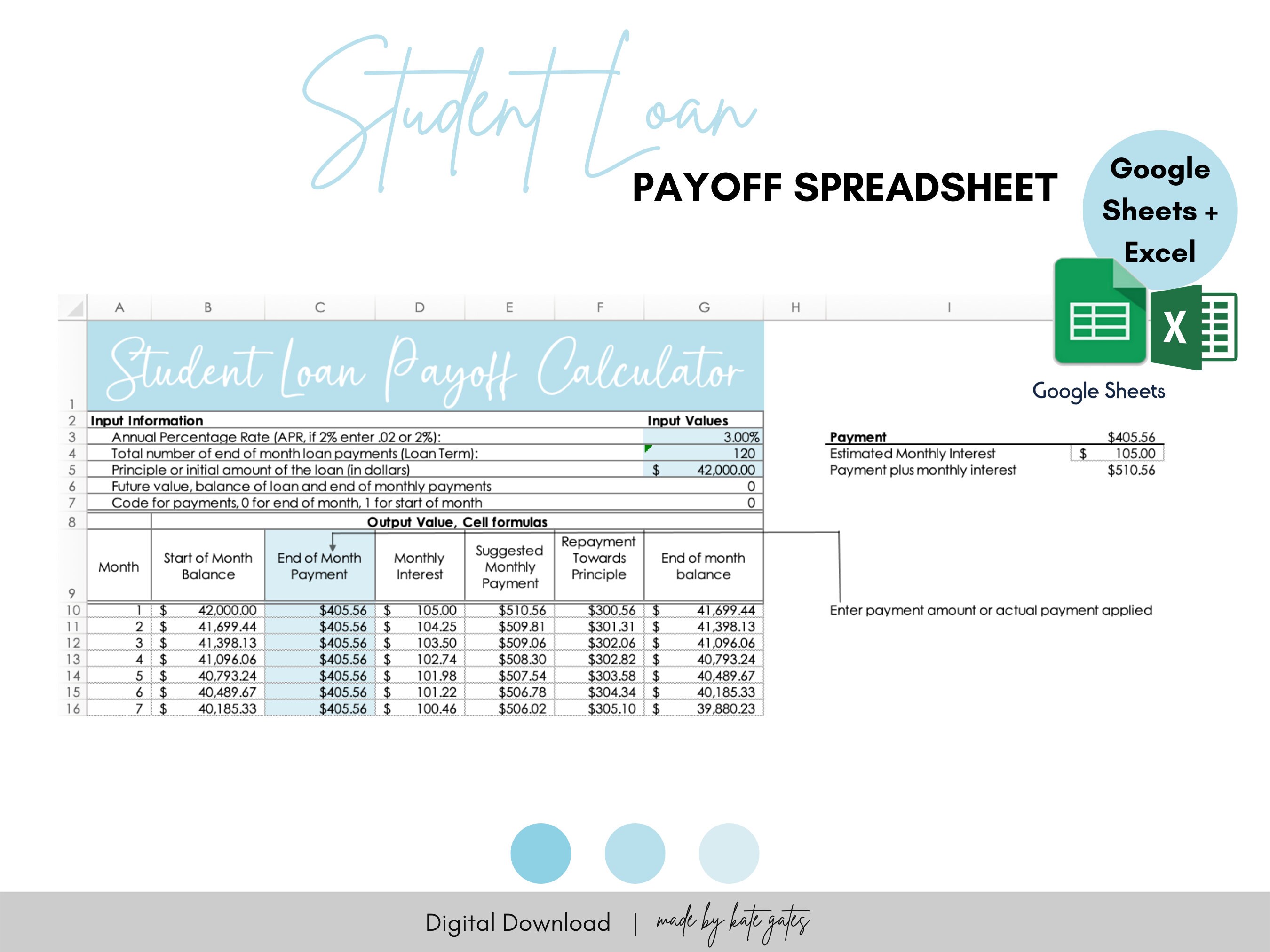 Student Loan Payoff Spreadsheet Google Sheets Loan Payoff Debt Tracker