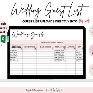 Wedding Guest List Spreadsheet, Guest List, Google Sheets, Wedding Planning Spreadsheets, Wedding Guests, Spreadsheet, Wedding Templates