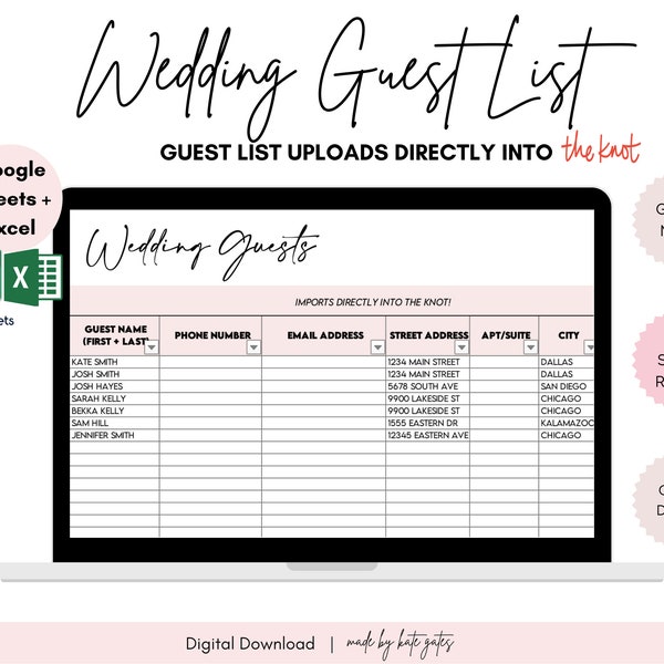 Wedding Guest List Excel Template Etsy