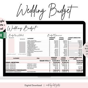 Wedding Budget Spreadsheet, Budget Tracker, Google Sheets, Spreadsheet, Wedding Bridal Template, Wedding Planner, Wedding Organizer