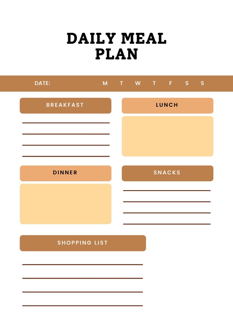 Daily Meal Plan Fillable Meal Planner Meal Planner Weekly Etsy