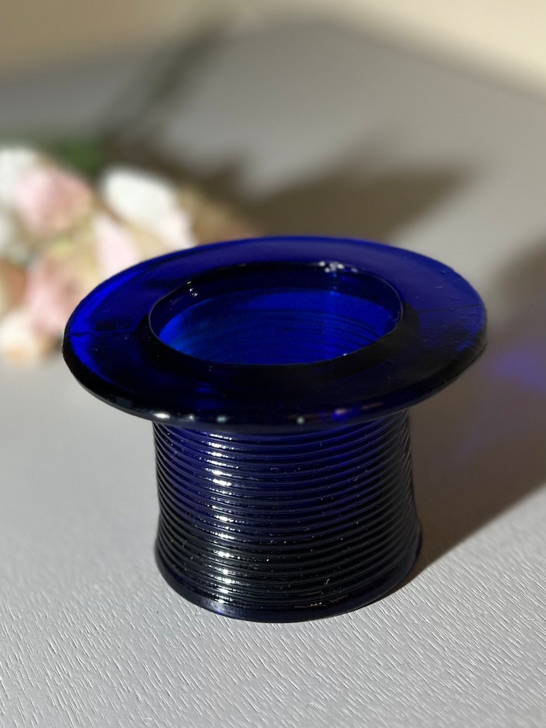 Vintage Cobalt Blue Glass Top Hat Toothpick Holder Made in Etsy