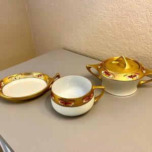 EPIAG Royal Czechoslovakia Art Deco Tea Set: Gold Butterfly Design
