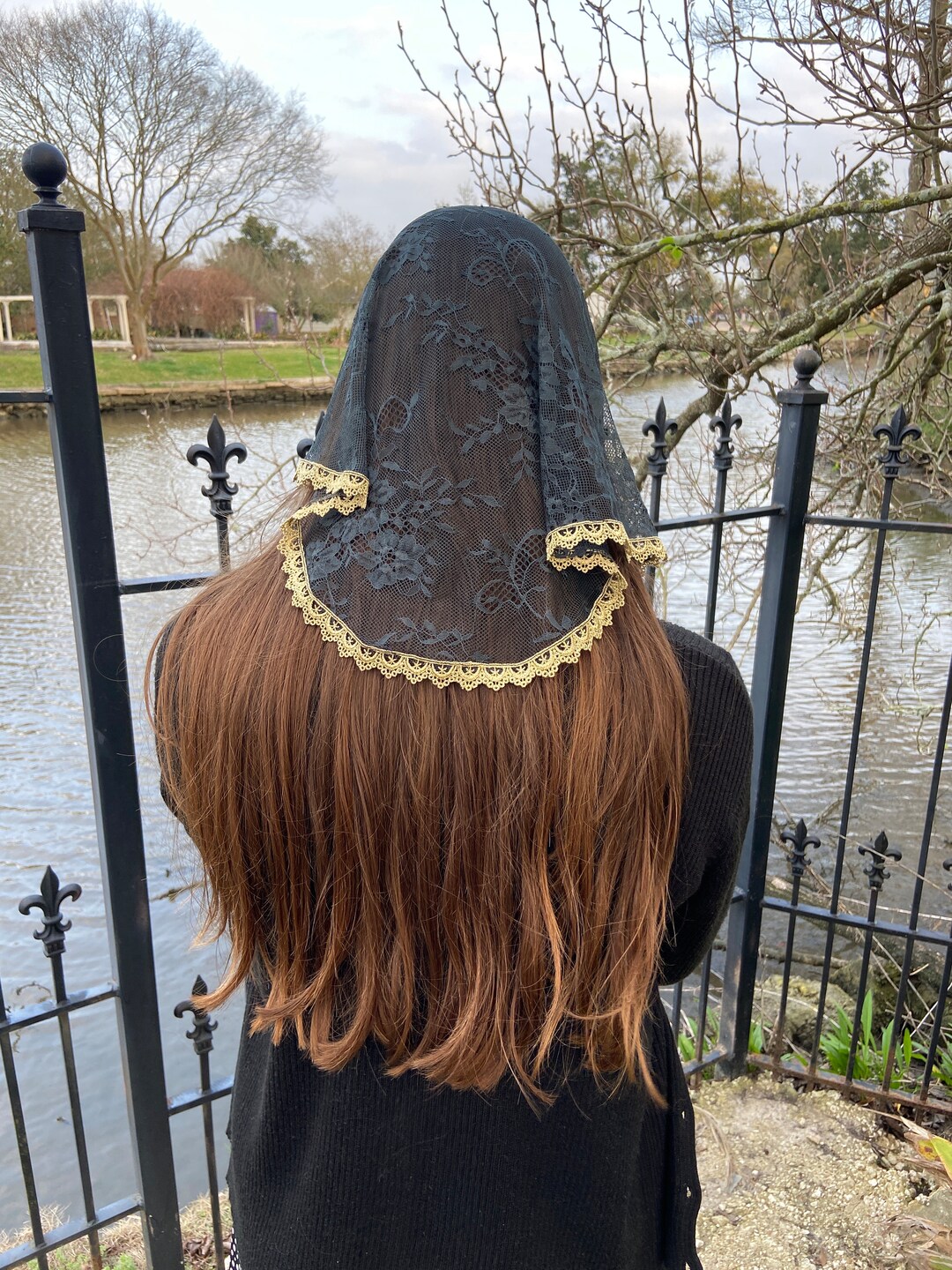 Beautiful Black D Shaped Veil With Gold Trim Etsy