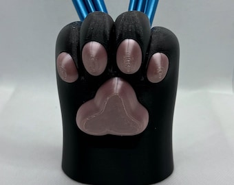 Cat Paw Pen Holder Pot | 3D Printed, Pencil Paintbrush Storage Cup, Office Desk Organiser, Feline Fun, Pet Lover Gifts, Useful Display Tidy