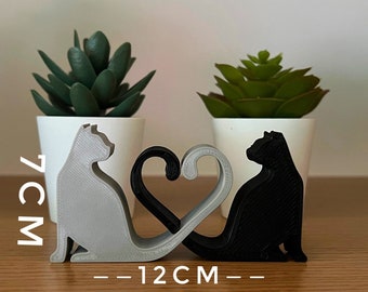 Cat Silhouette Heart Figurine Ornament | Eternal Love, Cat Lover, Anniversary Gift, Feline Gifts, Home Decoration, Lightweight Unique