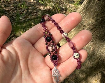 Cinta para el cabello de macramé con piedra natural, joyería para el cabello estilo boho, joyería para rastas, accesorios para el cabello, diadema de macramé