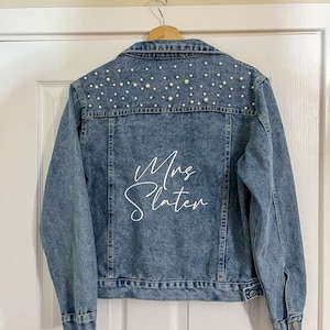 Personalised Pearl Bridal Denim Jacket | Hen party, Wedding, Honeymoon, Wedding Gift