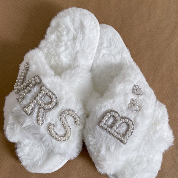 Luxury Fluffy Personalised Slippers | Sparkly Pearl Letters