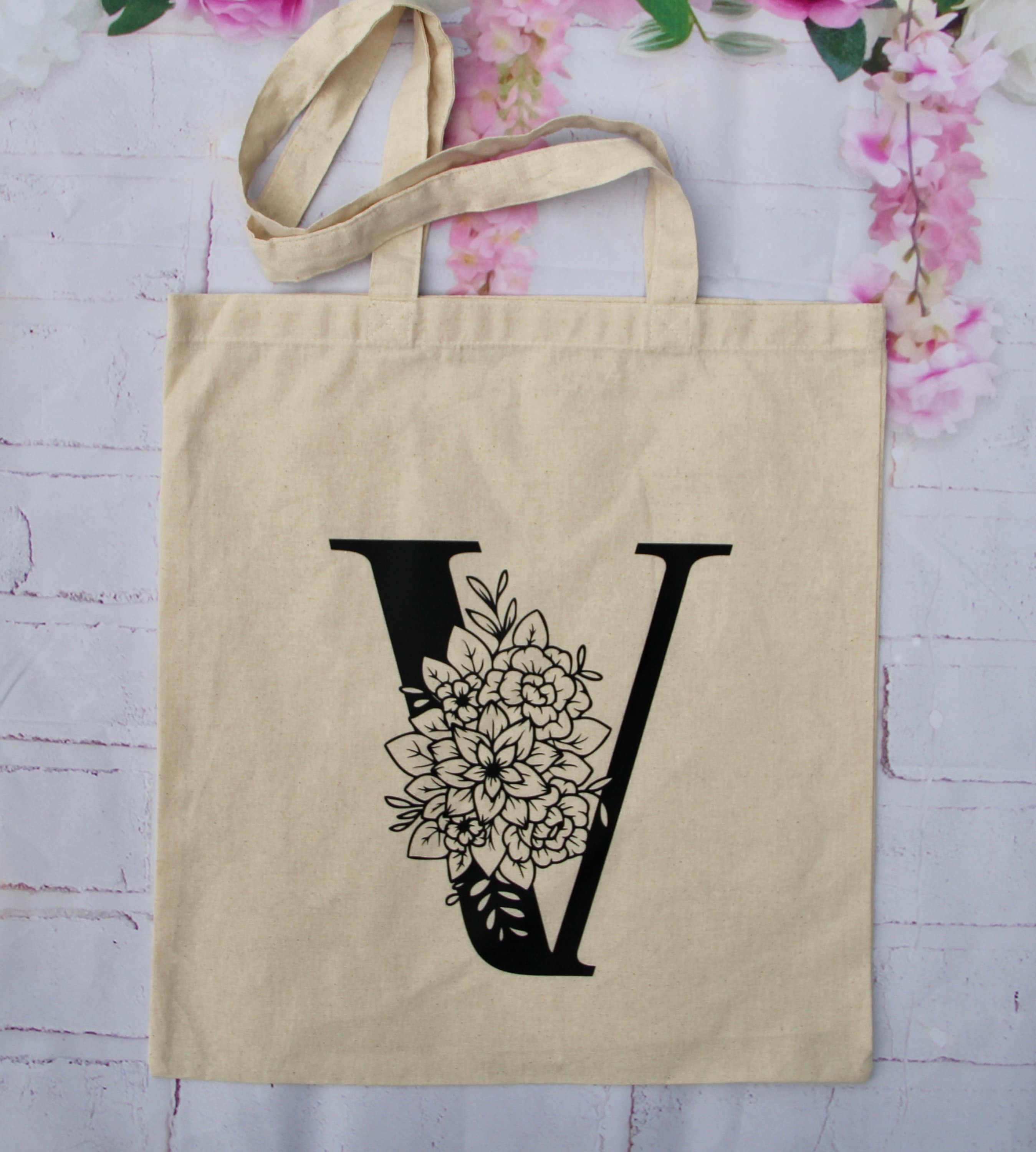 QLOVEA Initial Canvas Tote Bag Work Tote Bags Gifts For Women